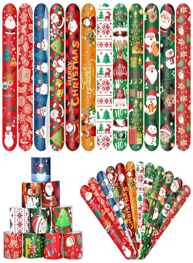 Kreyfer 48 Pieces Christmas Slap Bracelets Bulk Party Favors - 12 Designs Festive Snap Bands, Holiday Goodie Bag Xmas Stocking Fillers, Classroom Prizes Accessories, Wrist Decorations Gifts Supplies - Image 1